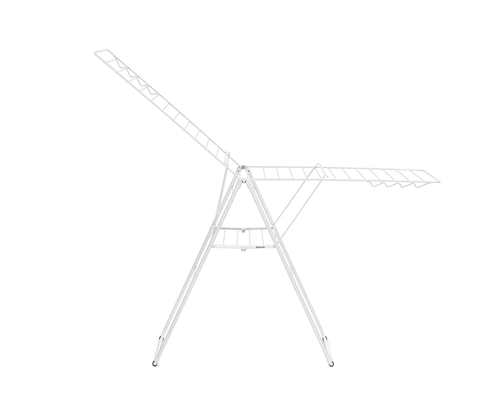 Brabantia HangOn Clothes Drying Rack | 82ft (25m) | White | Large Indoor Clothes Airer Laundry Stand with 2 Fold-Out Wings & Hanger Hooks, Folds Flat | Fits 2 Full Loads