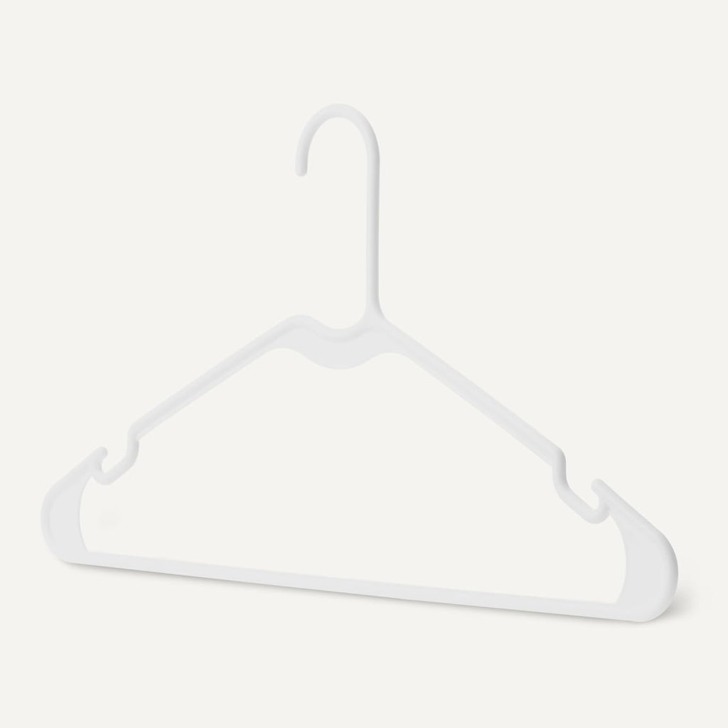 Amazon Basics Space Saving Plastic Clothes Hangers, Sturdy Closet Organizer for Shirts and Jackets, Adult Size, White, 50-Pack
