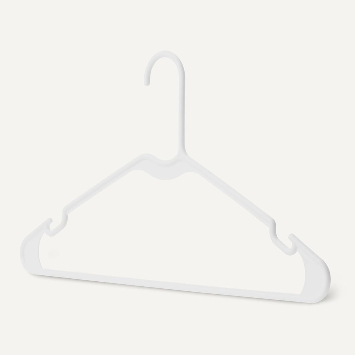 Amazon Basics Space Saving Plastic Clothes Hangers, Sturdy Closet Organizer for Shirts and Jackets, Adult Size, White, 50-Pack