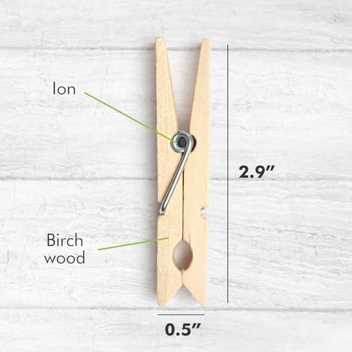 Zeno Clothes Pins Wooden – 50 Pack Wooden Clothespins 2.9 Inch with Rust-Resistant Coil, Natural Wood Clips for Laundry, Hanging Clothes, Crafts & DIY