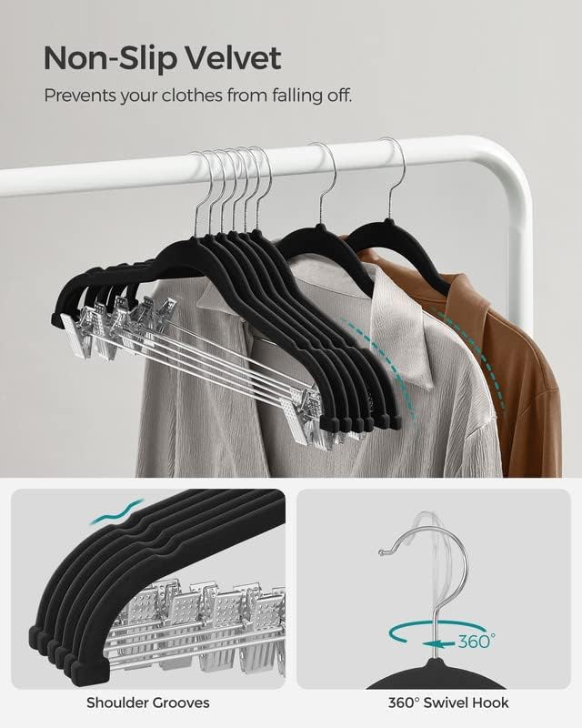 SONGMICS 30 Pack Pants Hangers, Velvet Hangers with Adjustable Clips
