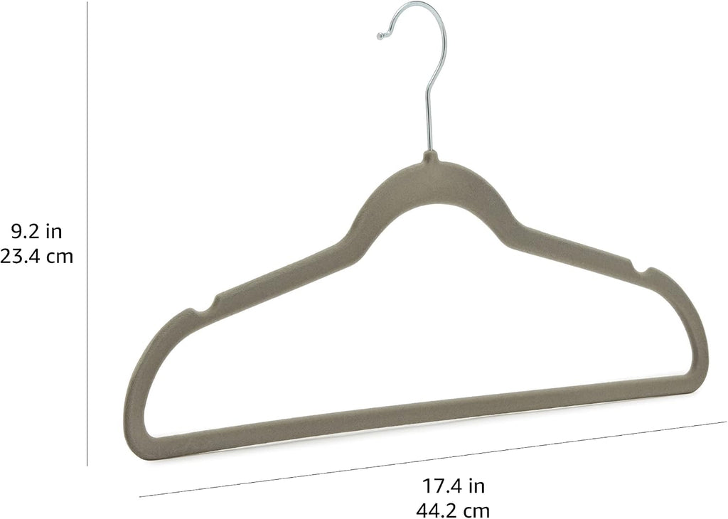 Amazon Basics Slim Velvet Non-Slip Space Saving Suit Clothes Hangers, Closet Organizer, Gray/Silver, 50-Pack