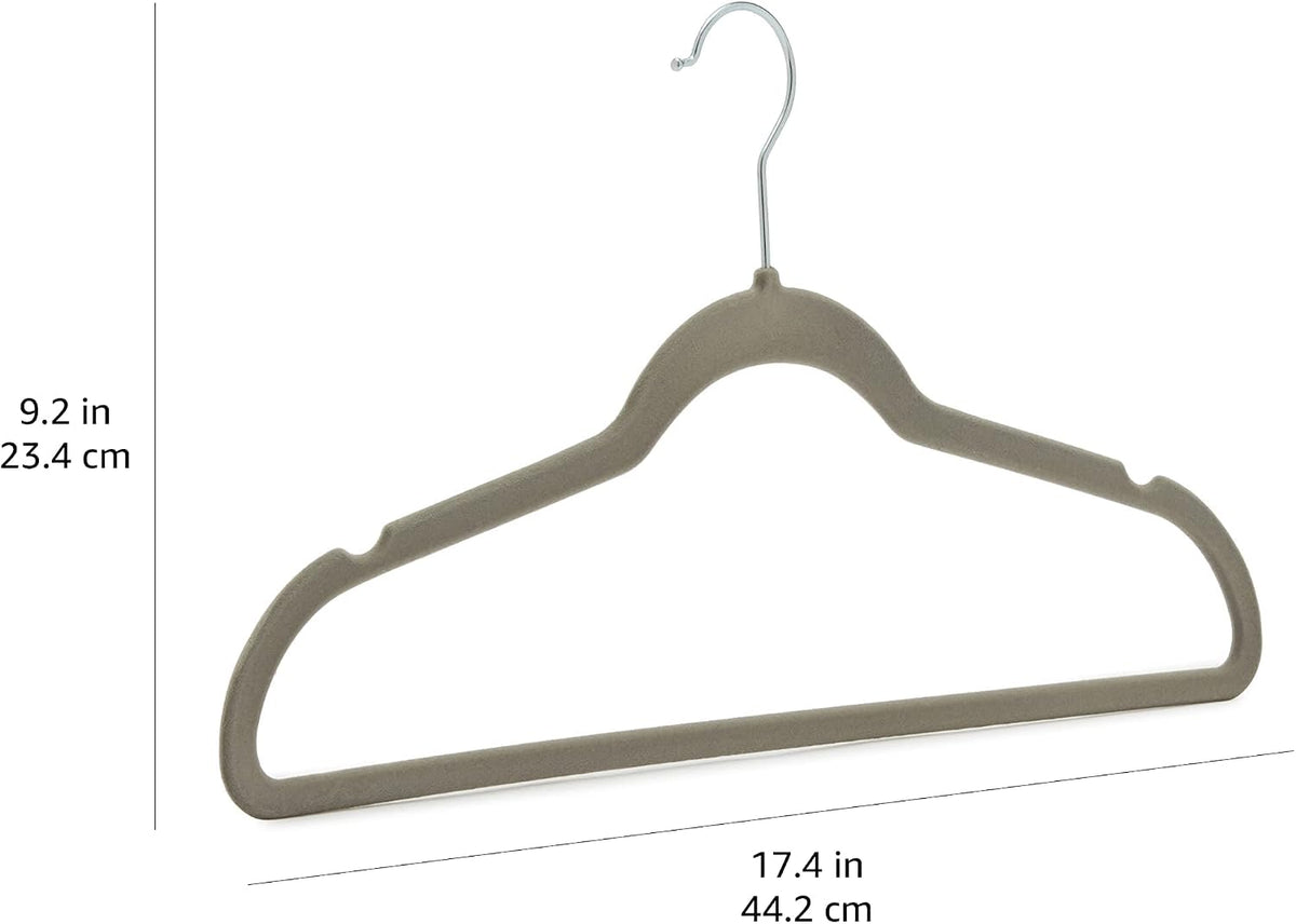 Amazon Basics Slim Velvet Non-Slip Space Saving Suit Clothes Hangers, Closet Organizer, Gray/Silver, 50-Pack