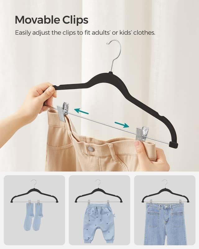 SONGMICS 30 Pack Pants Hangers, Velvet Hangers with Adjustable Clips