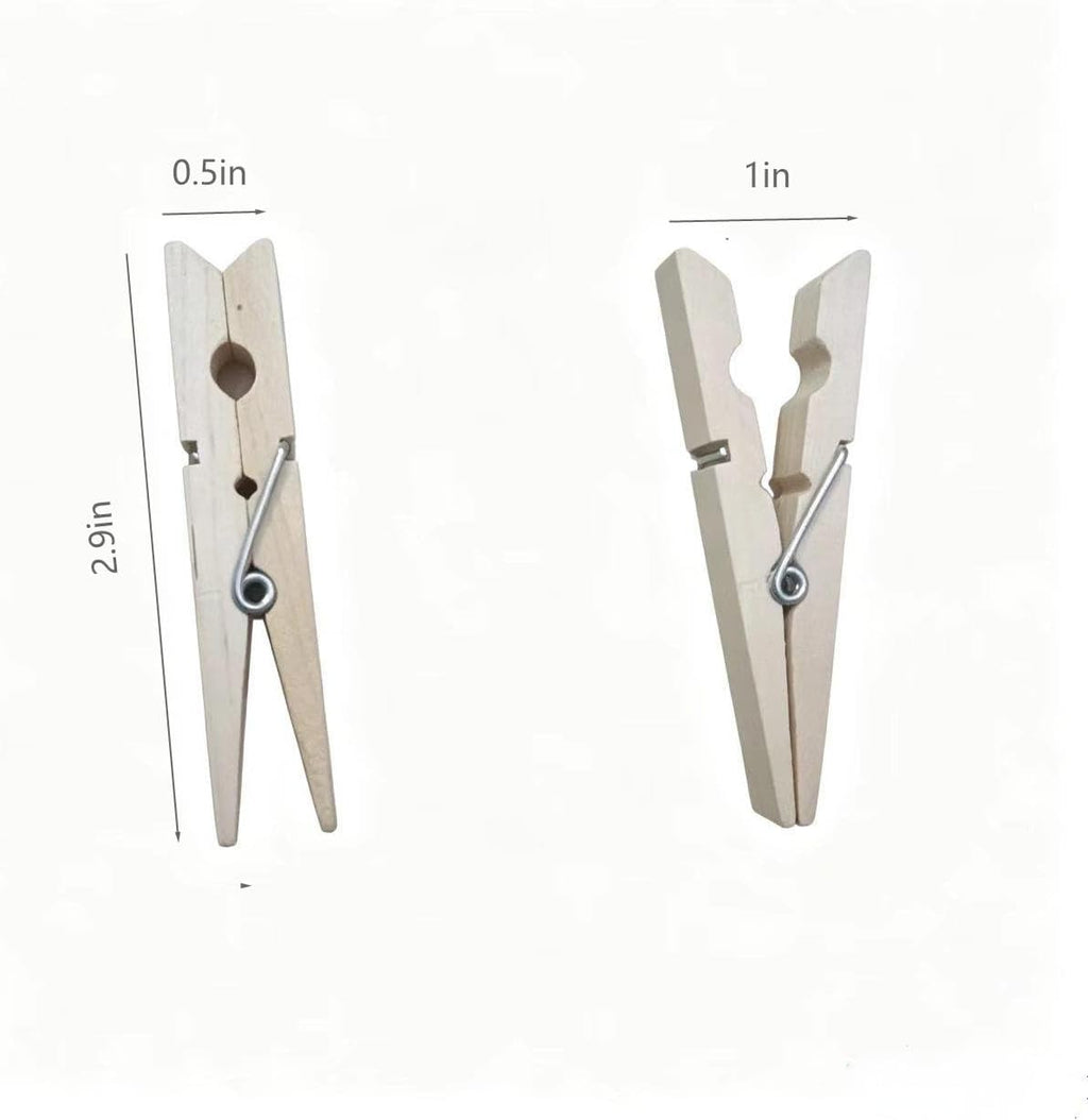 300PCS 2.9-inch Wooden clothespins, Large Wooden clothespins, Decorative Clips, Strong Grip, Multi-Purpose Clips, Suitable for Crafts, Hanging Clothes, and Hanging Pictures