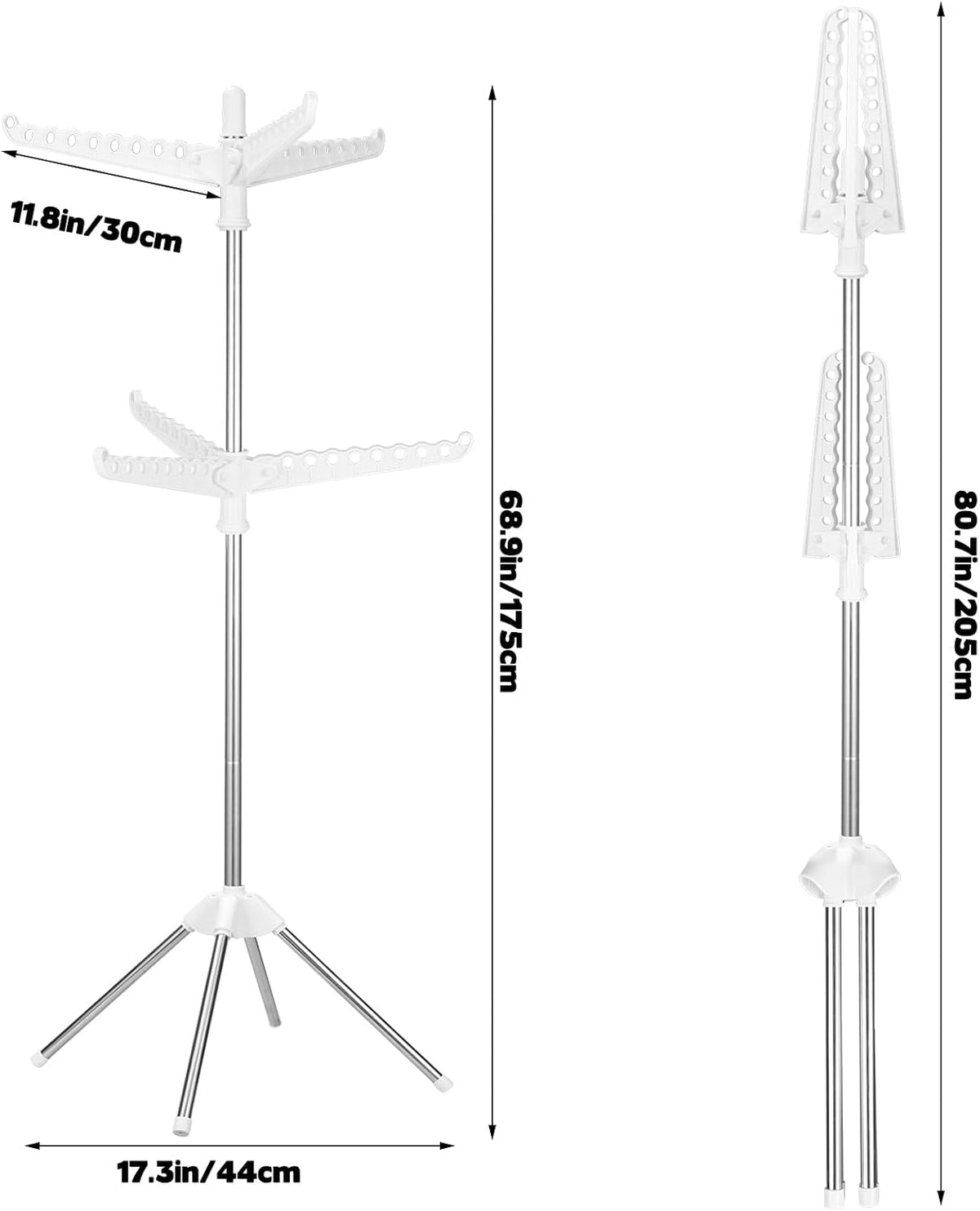 2-Layer Rotatable & Foldable Clothes Drying Rack 75" Stainless Steel Laundry Drying Tree with 6 Rotatable Arms, 4-Leg Free-Standing Hanger Stand for Indoor, Balcony, and Laundry Room
