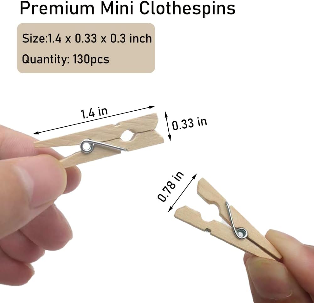 1.4 Inch Mini Clothes Pins for Photo, 130 Pcs Small Clothes Pins, Wooden