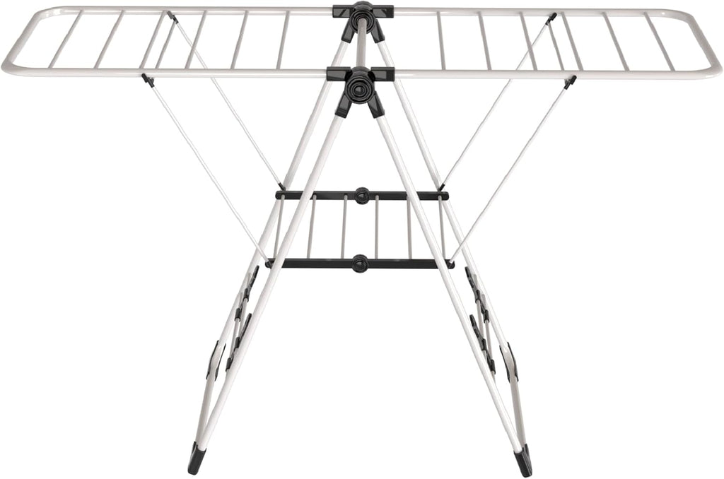 Maomo Foldable Clothes Drying Rack, Double-Sided Gullwing Laundry Drying Stand with Adjustable Wings, Tool-Free Setup, Space-Saving Steel Rack for Indoor Use, White