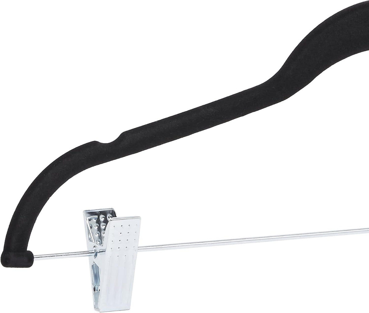 Amazon Basics Velvet Non-Slip Skirt Clothes Hangers with Clips, 360 Degree Rotatable Hook, Organize Pants and Skirts, Black/Silver, 24-Pack