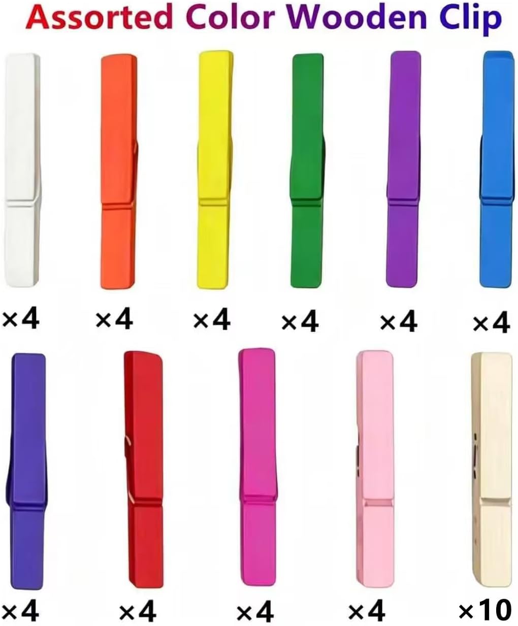 50PCS Colorful Wooden Clothespins, 2.9 Inch Clothing Clips, Large Wooden Clothes Pins, Decorative Pins, 11 Color, Strong Grip, Multipurpose Clips for Crafts Hanging Clothes Picture