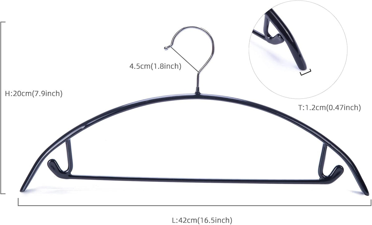 Nature Smile Non Slip PVC Coating Sweater Hangers,Dress Suit Coat Hangers,Shoulder Bump Free Golf T Shirts Clothes Hangers (Black Color 20 Pack)