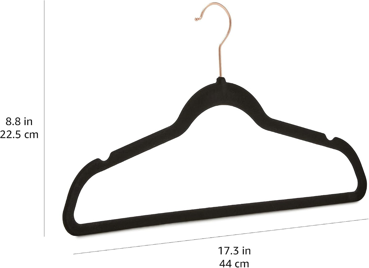 Amazon Basics Slim Velvet Non-Slip Space Saving Suit Clothes Hangers for Closet Organization, Black/Rose Gold, 50-Pack