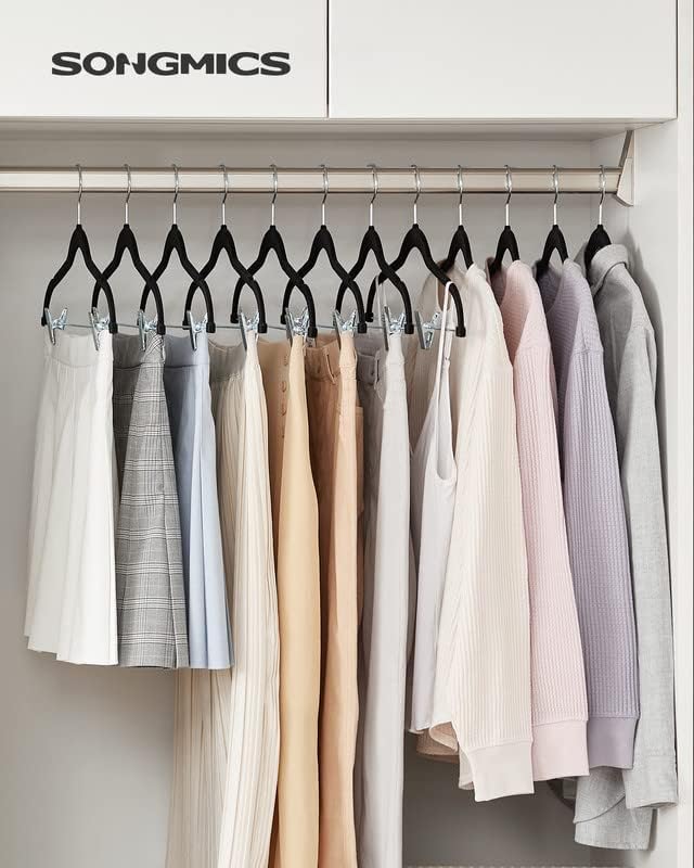 SONGMICS 30 Pack Pants Hangers, Velvet Hangers with Adjustable Clips
