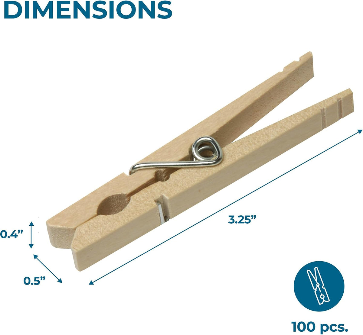Honey-Can-Do Wooden Clothespins – Heavy-Duty Laundry & Clothes Wood for Crafts, Natural Wood with Strong Grip Pins, Ideal for Drying & Home Organization, 100 per Pack