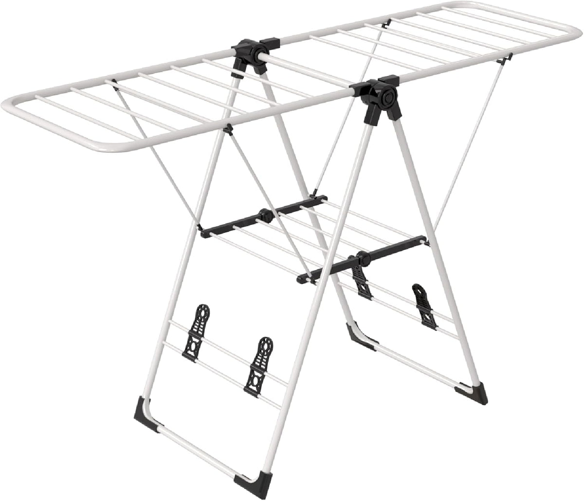 Maomo Foldable Clothes Drying Rack, Double-Sided Gullwing Laundry Drying Stand with Adjustable Wings, Tool-Free Setup, Space-Saving Steel Rack for Indoor Use, White
