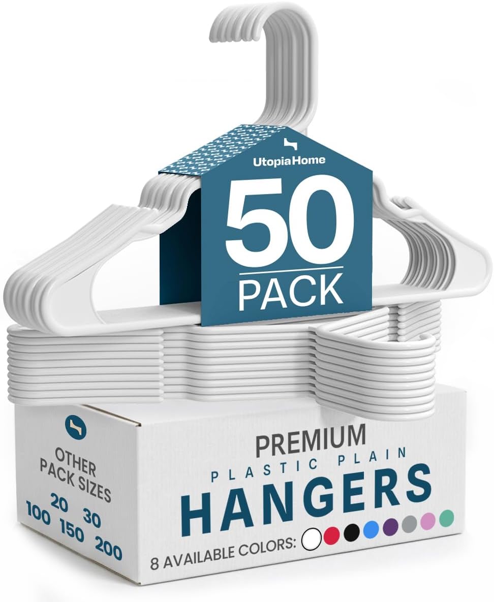 Utopia Home Plastic Hangers 50 Pack – Space Saving Clothes Hanger White