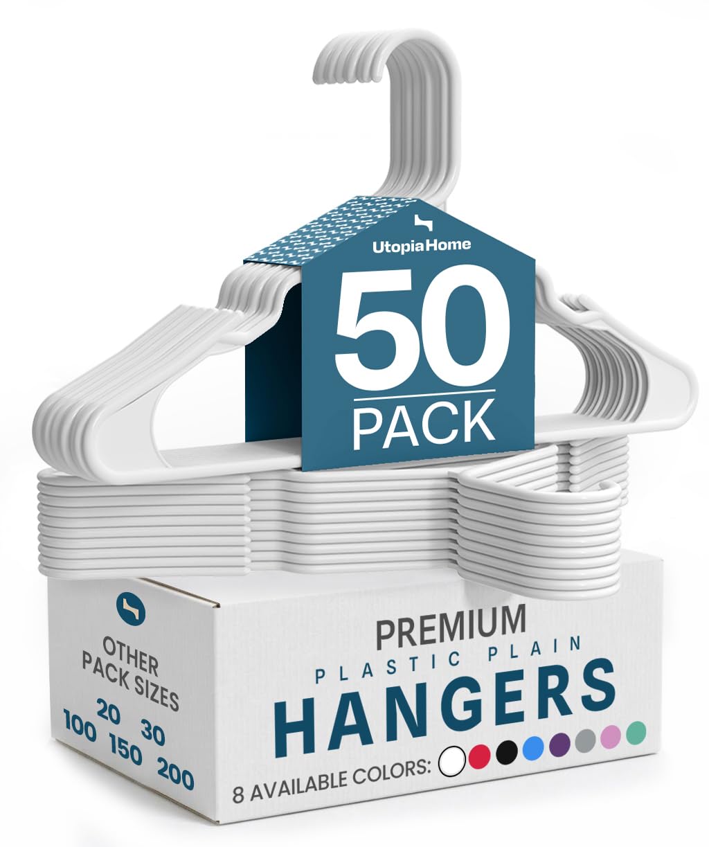Utopia Home Plastic Hangers 50 Pack – Space Saving Clothes Hanger Pink