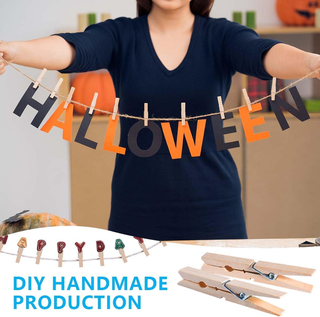 SenseYo 100 Pcs 1.9 Inch Wooden Clothes Pins Heavy Duty Natural Wood Clips Clothespins with Rust Resistant Spring for Hanging Pictures Chip Bags DIY Crafts Photos Drying Laundry Classroom Decoration