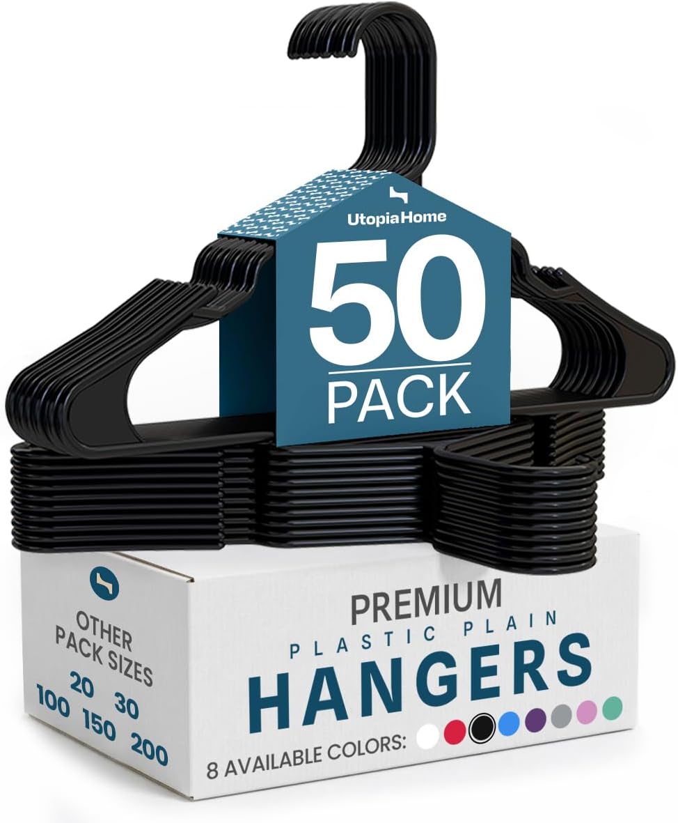 Utopia Home Plastic Hangers 50 Pack – Space Saving Clothes Hanger Black