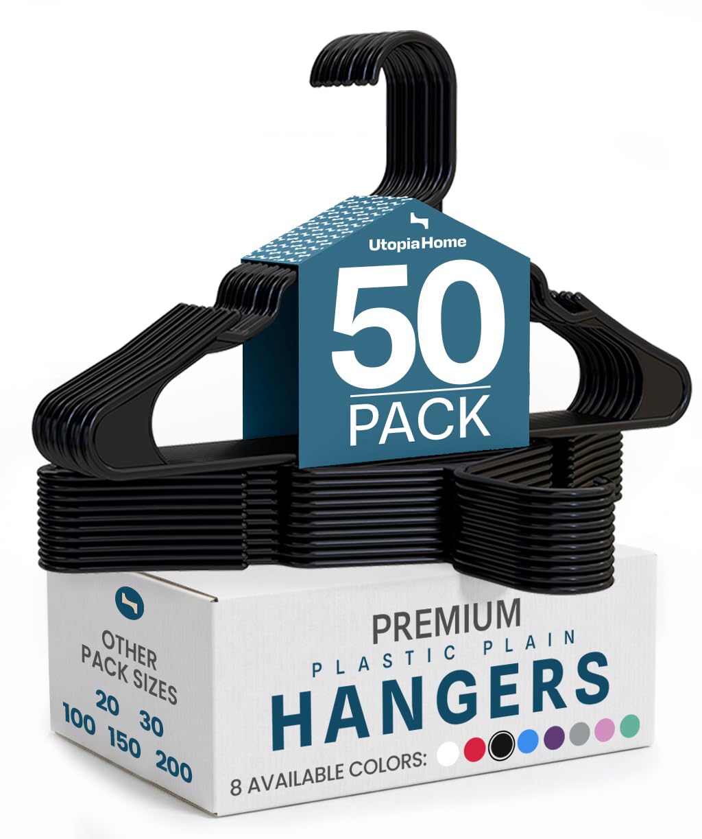Utopia Home Plastic Hangers 50 Pack – Space Saving Clothes Hanger Purple