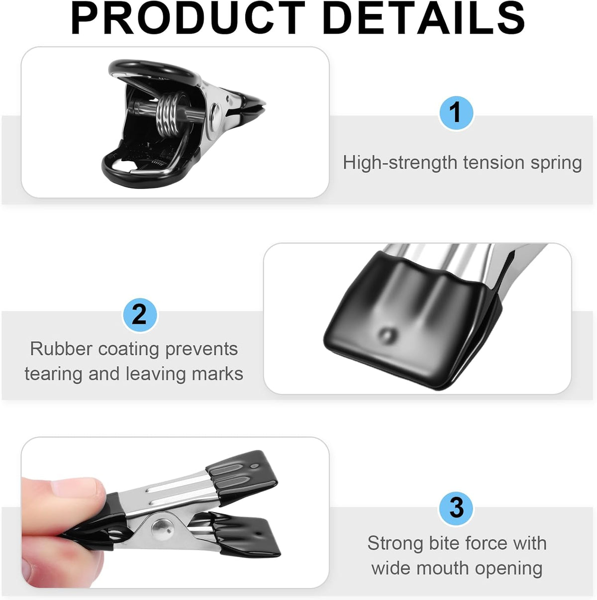 Clothes Pins, Senbowe 30 Pack Chip Clips, 2.17 Inch Metal Chip Bag Clips, Food Clips for Kitchen Stainless Steel with Rubber, Clothespins for Photo Drying Clothesline