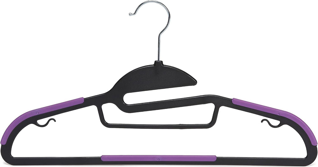 Amazon Basics Space Saving Non-Slip Rubber Coated Plastic Hangers with 360 Degree Swivel Hook, Black/Purple, Pack of 50