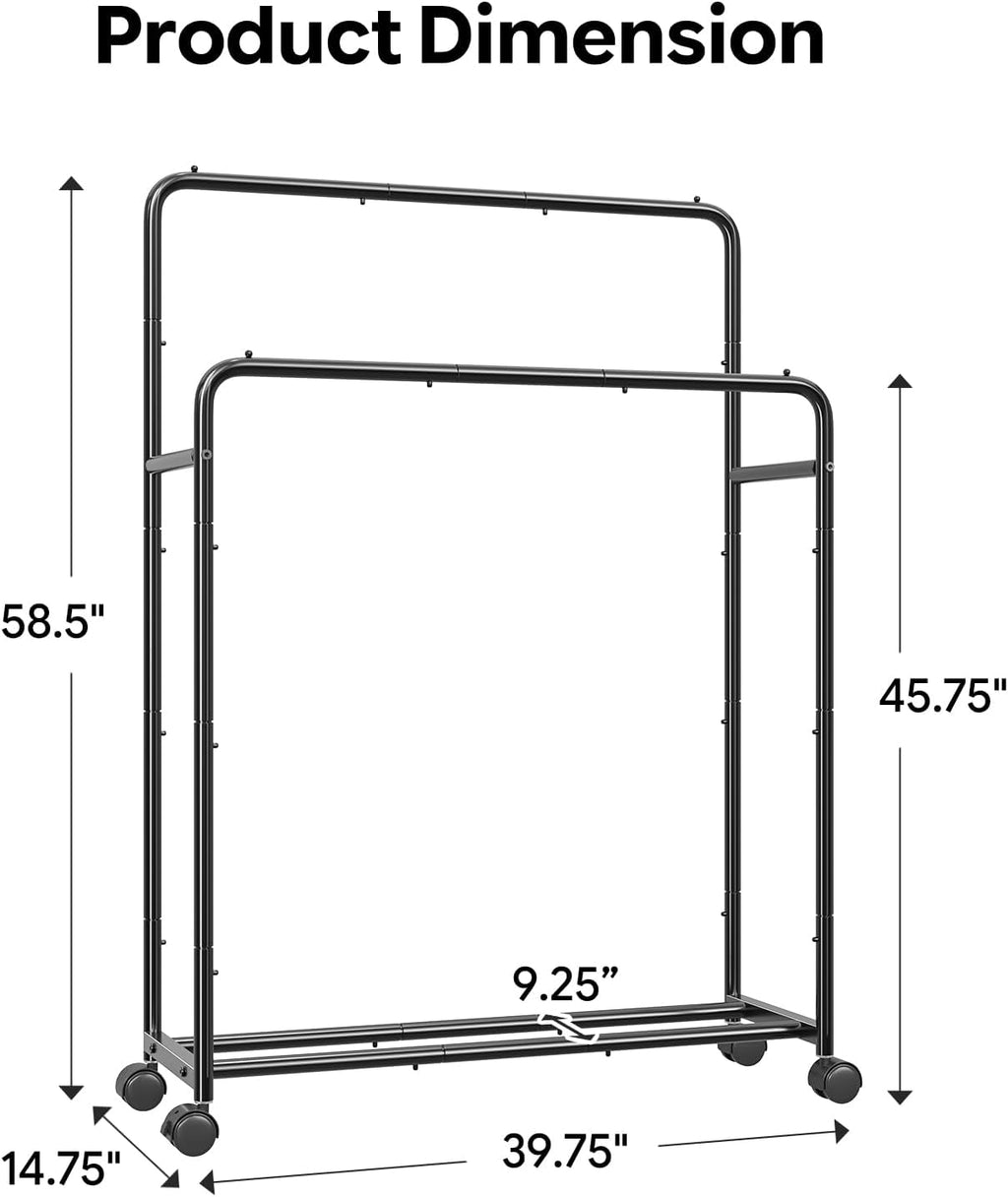 Simple Trending Clothing Clothes Rack, Double Rod Garment Rack, Black