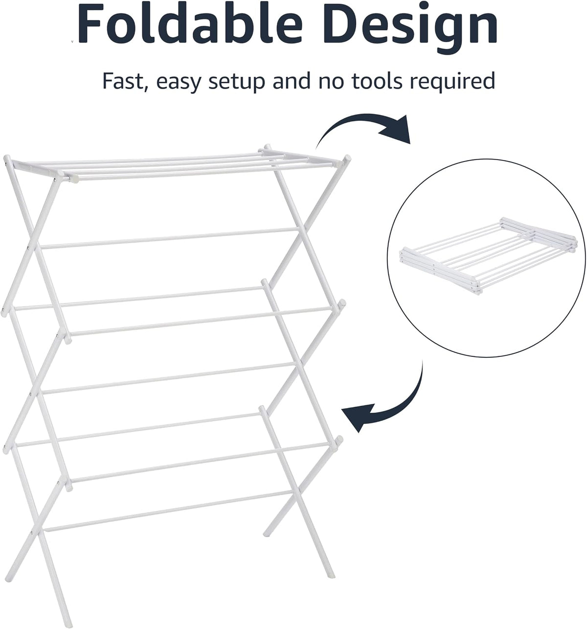 Amazon Basics Foldable Portable Clothes Drying Rack for Indoor Air Drying, Collapsible Design, 14.5" D x 29.5" W x 41.8" H, White