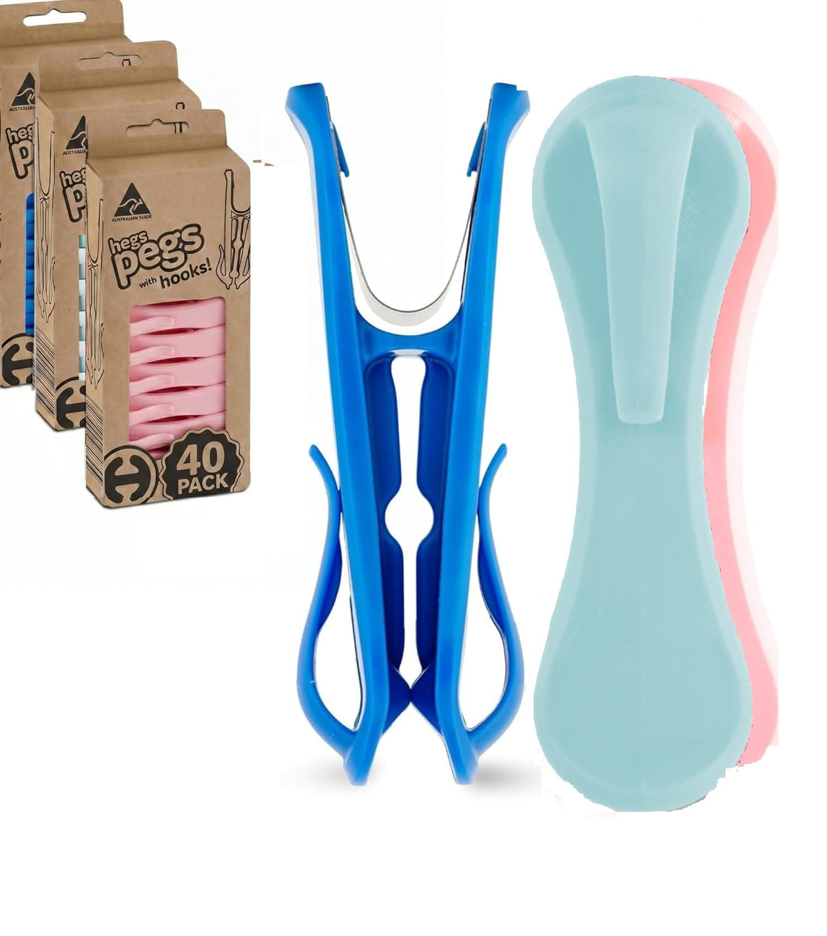Hegs 24 Pack Multi-Color - The Smartest Heavy Duty Clothespins with Hooks - Hang 3 Garments at Once with Our Tough, Dual Hooks Clothes Pins with Anti-Rust Spring - Durable, Colorful Clothespins