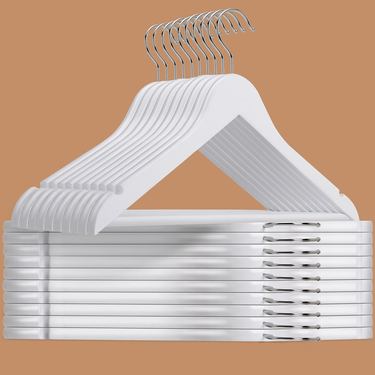 Amber Home 30 Pack White Wooden Coat Hangers, Wood Suit Hangers