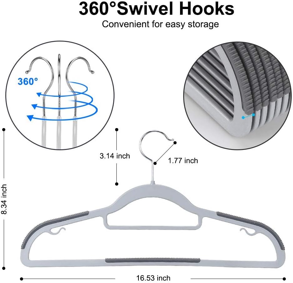 50 Pack Plastic Clothes Hangers, Non-Slip, Space-Saving, Heavy Duty
