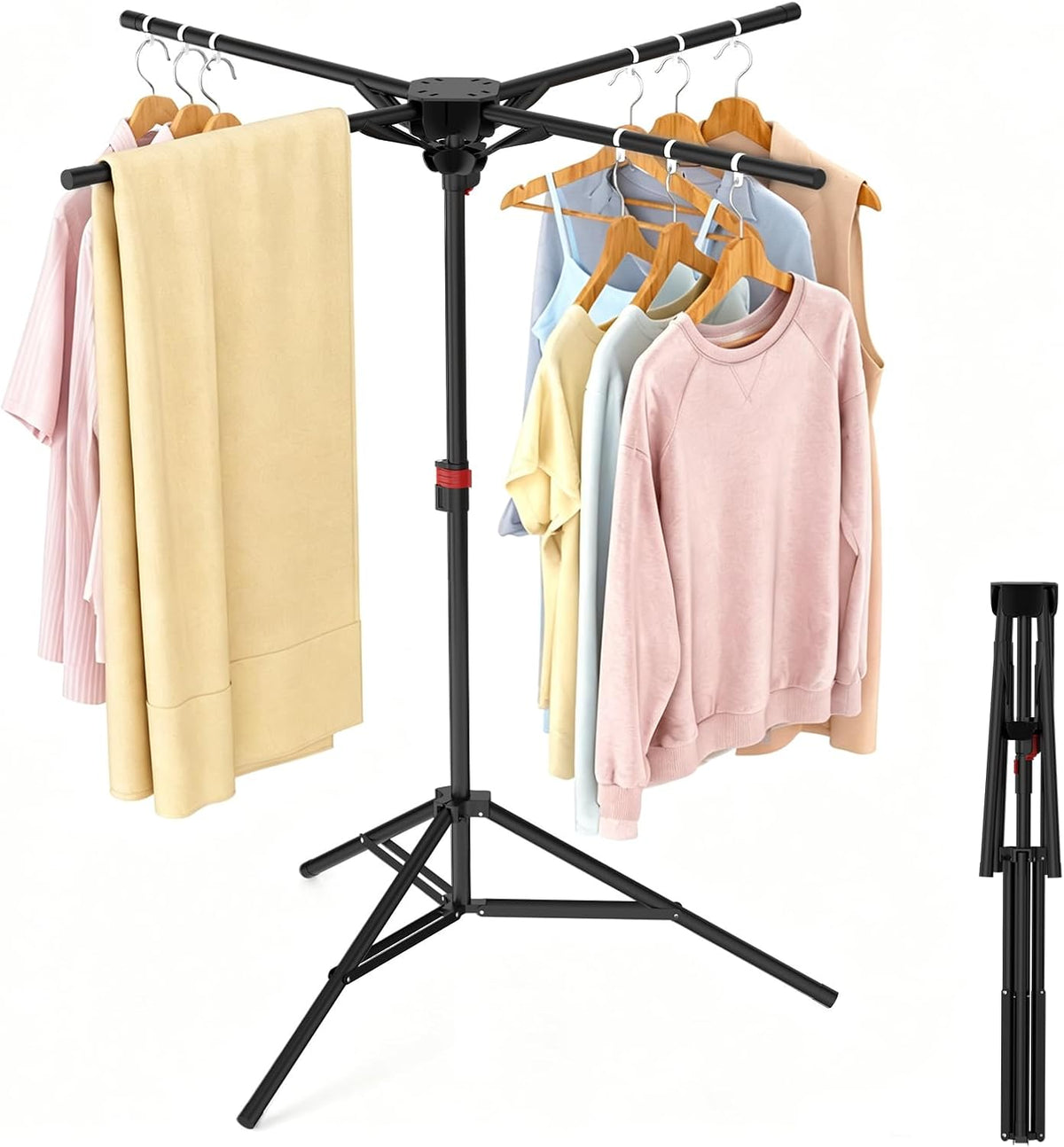 Portable Tripod Clothes Drying Rack, Foldable 4-Bar Rack for Space Saving