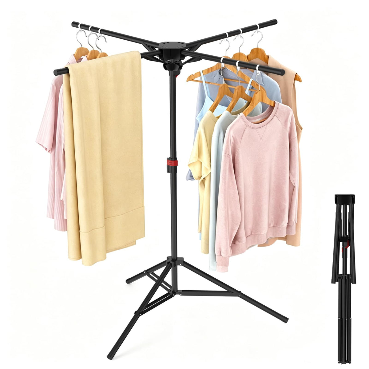 Portable Tripod Clothes Drying Rack, Foldable 4-Bar Rack for Space Saving