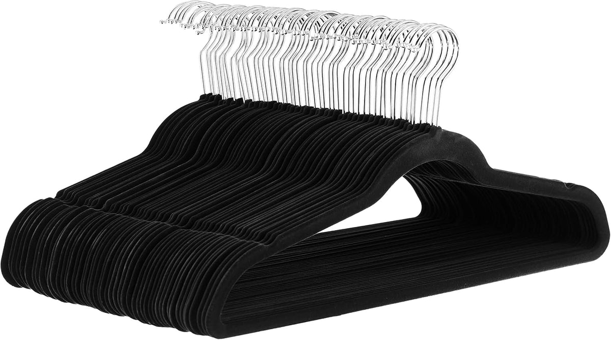 Amazon Basics Slim Velvet Non-Slip Space Saving Sturdy Suit Clothes Hangers, Closet Organizer, Black/Rose Gold, 30-Pack