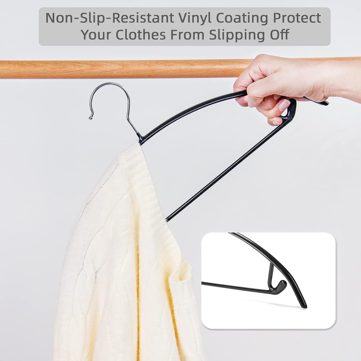 Nature Smile Non Slip PVC Coating Sweater Hangers,Dress Suit Coat Hangers,Shoulder Bump Free Golf T Shirts Clothes Hangers (Black Color 20 Pack)