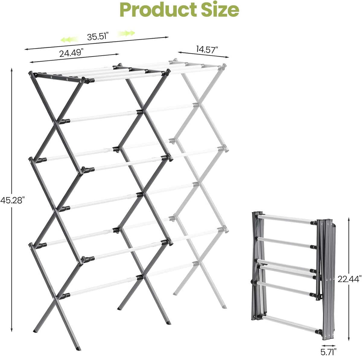 APEXCHASER Oversized Clothes Drying Rack, 45.28" H × 14.57" D