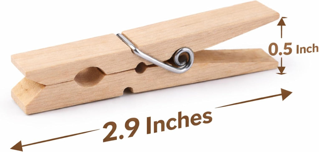 ADAK 50 Pack Wooden Clothespins, 2.9 Inch Large Wood Clothes Pins, Heavy Duty Laundry Clips (Natural Wood)