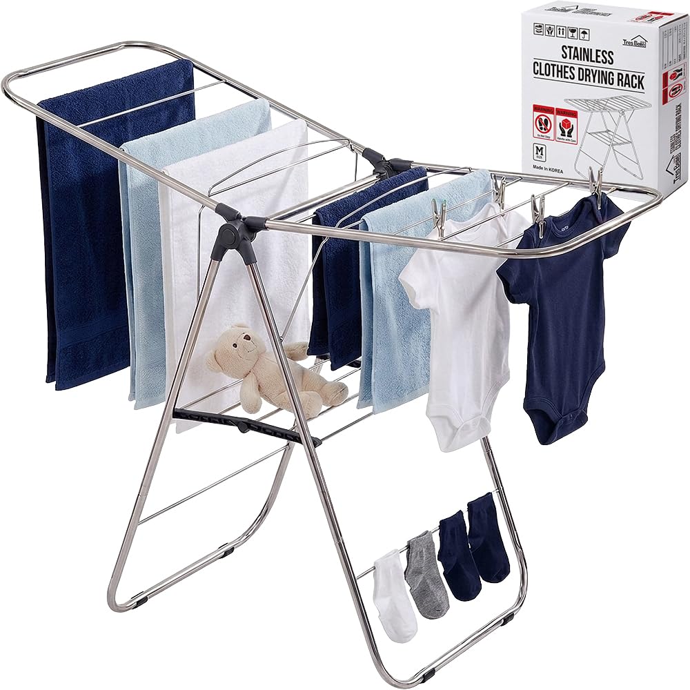 TRESBELLE Stainless Steel Clothes Drying Rack,Foldable Laundry Dryer,Size Ｌ