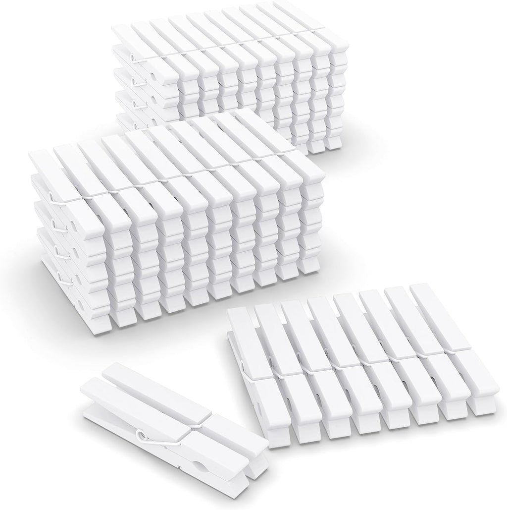 100 Pcs White Clothes pins - 2.9 Inch Wooden Clothespins Cheer Clips