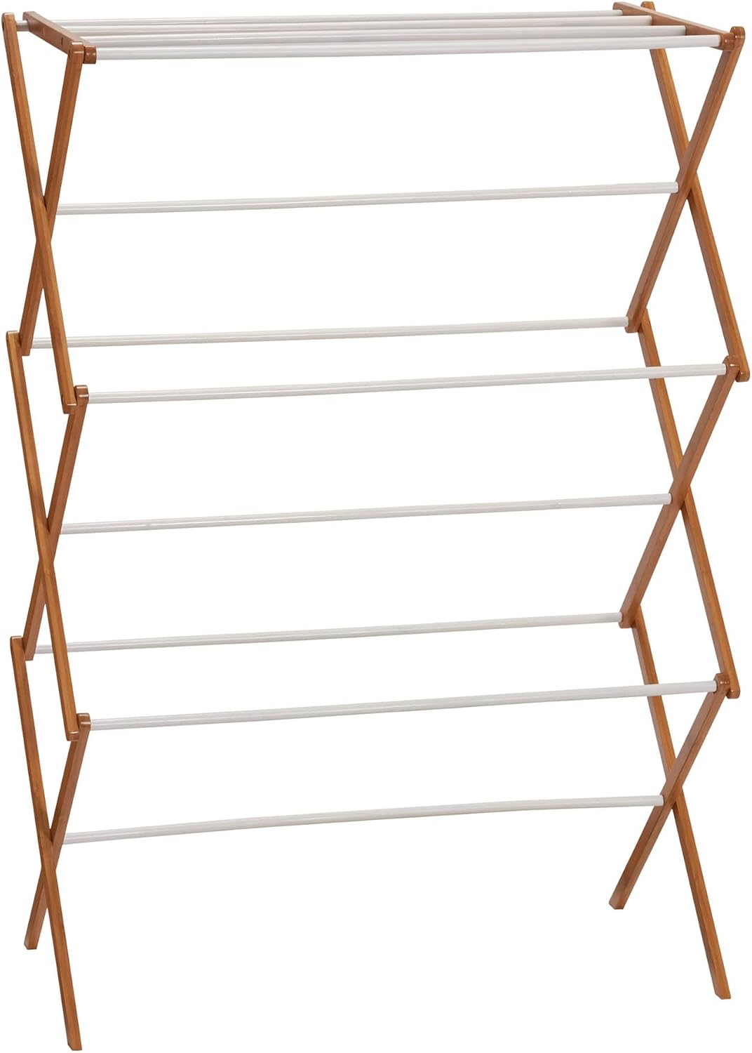 Household Essentials Bamboo Folding Clothes Drying Rack | White Finish, 11 Dowels & Flat Drying Shelf | Eco-Friendly, Collapsible Laundry Rack for Dorms, Apartments & Small Spaces | Fully Assembled