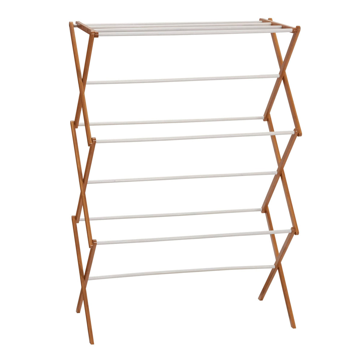 Household Essentials Bamboo Folding Clothes Drying Rack | White Finish, 11 Dowels & Flat Drying Shelf | Eco-Friendly, Collapsible Laundry Rack for Dorms, Apartments & Small Spaces | Fully Assembled