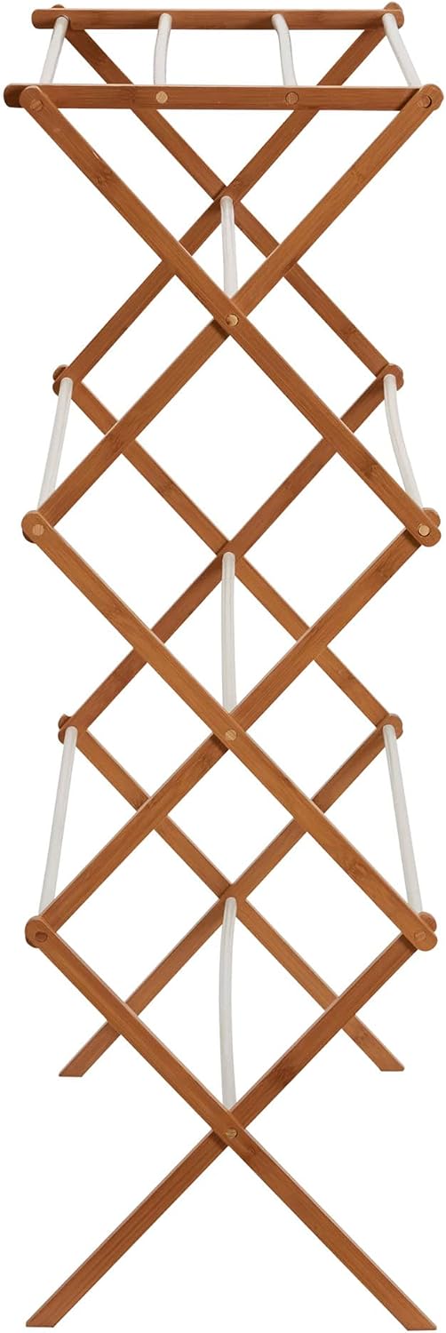 Household Essentials Bamboo Folding Clothes Drying Rack | White Finish, 11 Dowels & Flat Drying Shelf | Eco-Friendly, Collapsible Laundry Rack for Dorms, Apartments & Small Spaces | Fully Assembled