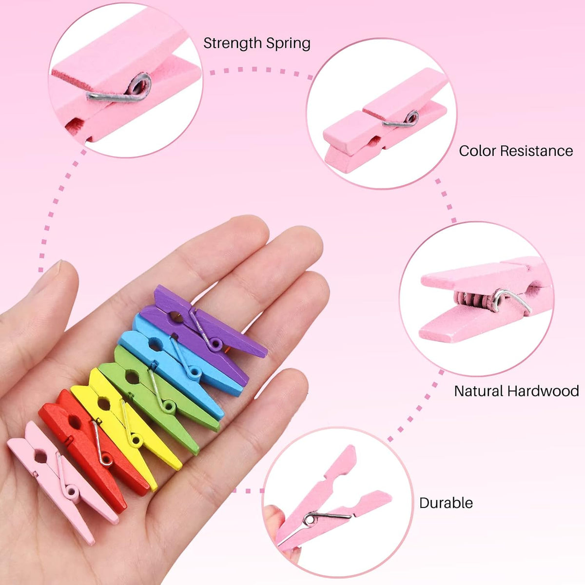 1.4 Inch Mini Clothespins 100PCS, 10 Colors Wooden Pins for Photos Crafts