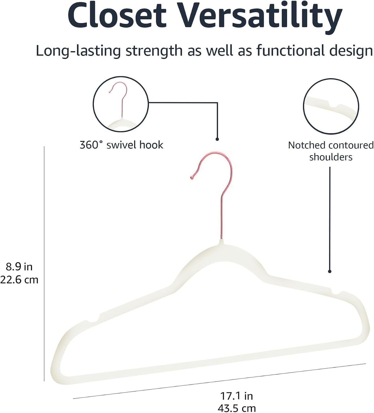 Amazon Basics Slim Velvet Non-Slip Space Saving Suit Clothes Hangers, Closet Organizer, Sturdy Construction, Ivory/Rose Gold, 50-Pack