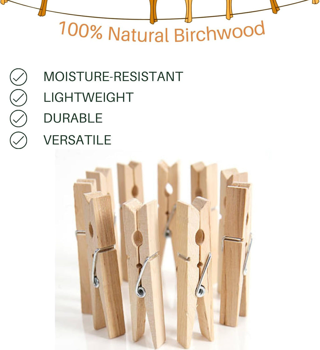24 PCS Wood Clothespins - 3.55 Inch Clothes Pins Heavy Duty Outdoor