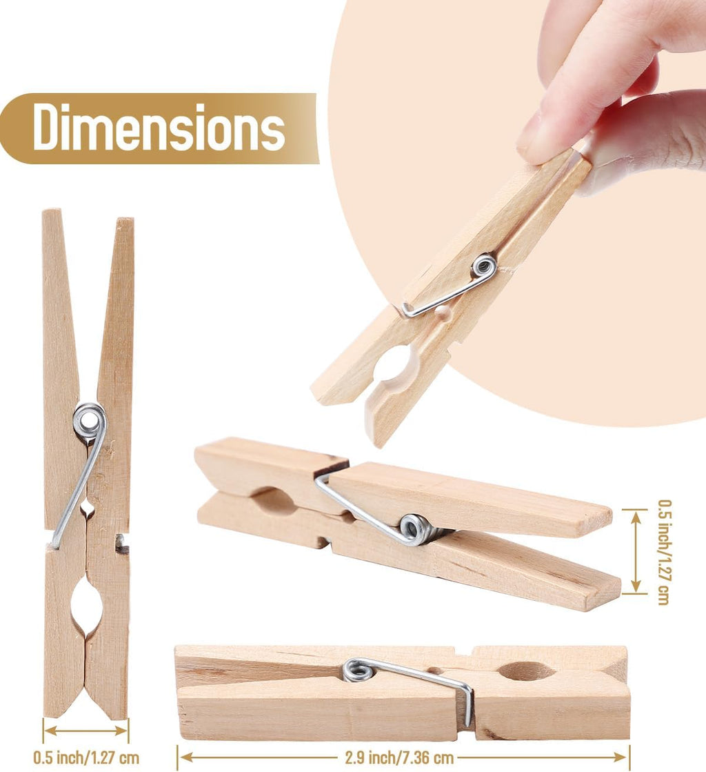 100 Pack Wooden Clothes Pins 2.9 Inch, Heavy-Duty Wood Clothespins