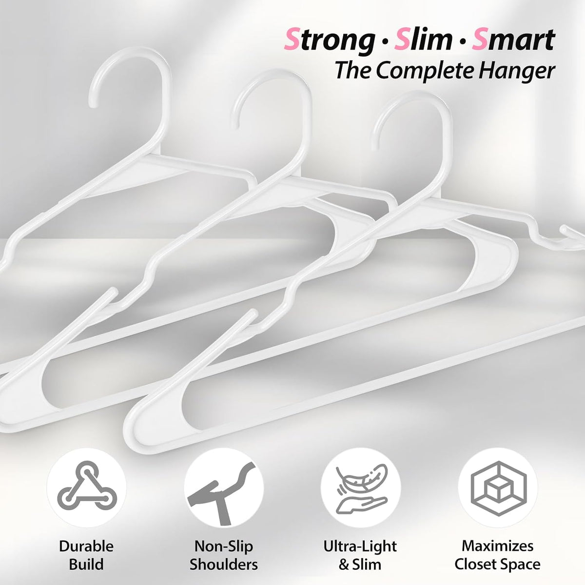 Plastic Hangers, Space Saving Clothes Hanger, Durable and Strong Closet Organizers and Storage (White, 50 Pack)