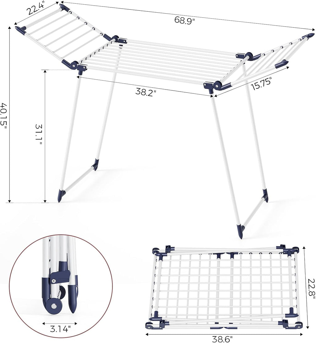 APEXCHASER Clothes Drying Rack, Large Capacity Drying Rack, 69" L, White