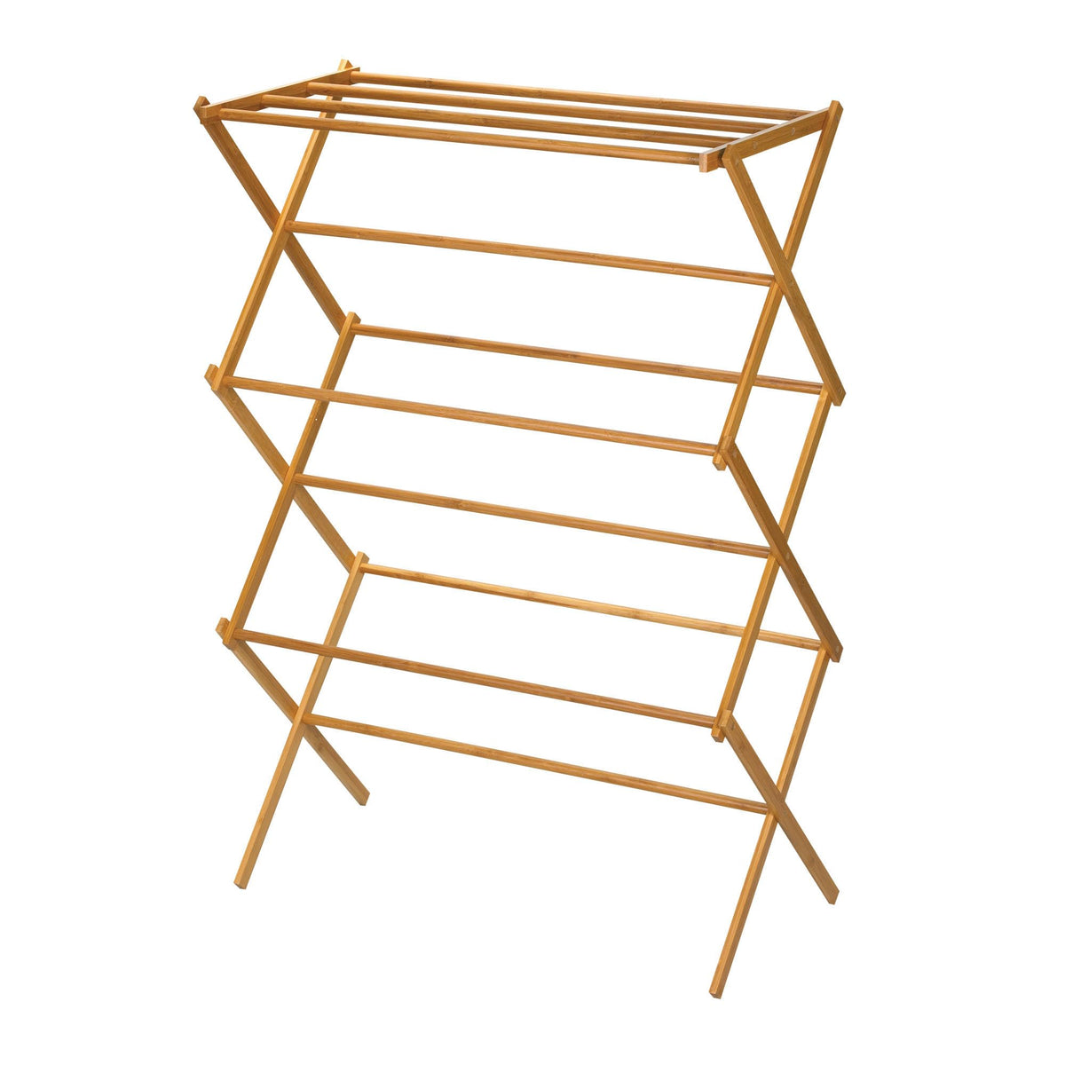 Household Essentials X-Frame Clothes Drying Rack, Stabile Wood Frame with Slanted Feet, Smooth Vinyl Wrapped Rods, 23.8 Feet of Hanging Space, Ready to Assemble, Flat Top, Natural