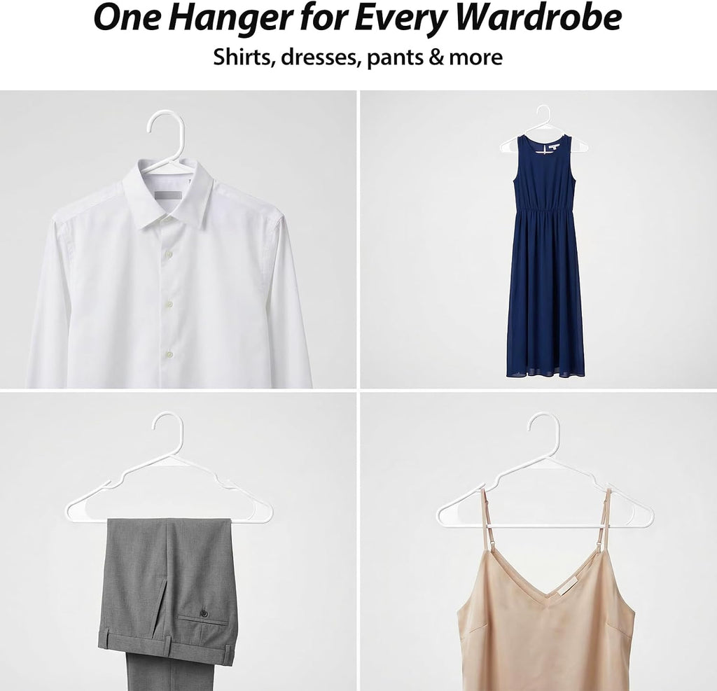Plastic Hangers, Space Saving Clothes Hanger, Durable and Strong Closet Organizers and Storage (White, 50 Pack)